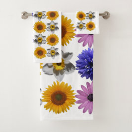 明るい数々の色のフローラ バスタオルセット