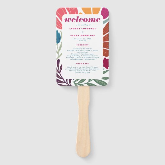 明るい数々の色の抽象芸術フローラ結婚式 プログラム ハンドファン (正面)