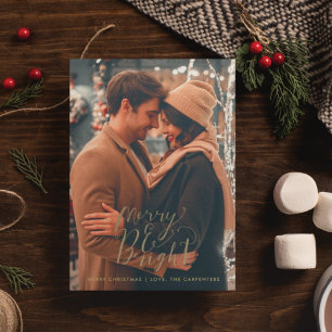明るい新メリー婚カップル写真クリスマス シーズンカード