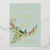 明るい新年を彩る水彩画の花輪　新年 箔シーズンカード (正面)