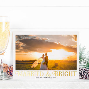 明るい新結婚した婚たった今結婚しましたのクリスマス 箔シーズンカード