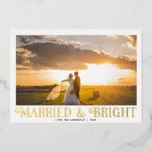 明るい新結婚した婚たった今結婚しましたのクリスマス 箔シーズンカード (正面)