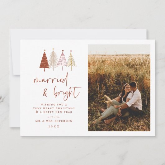 明るい新結婚した婚のクリスマス・ホリデー・カード シーズンカード (正面)