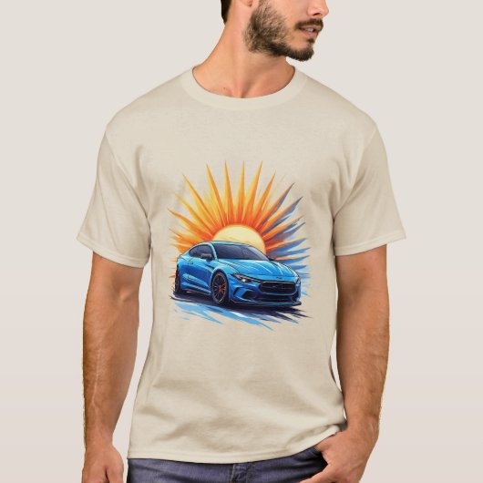 明るい日が差すこと・ショーケースに対抗するブルー・スポーティな車 Tシャツ (正面)