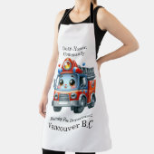 明るい日に明るい漫画の消防士トラック エプロン (インサイチュ)