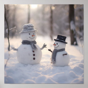 明るい日のミニ雪だるま ポスター