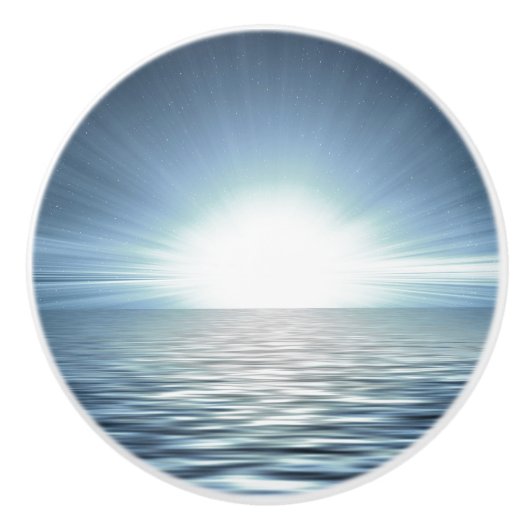 明るい日の出が青い海 セラミックノブ (正面)