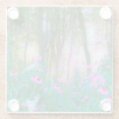 明るい日の出と私の庭のピンクの円錐飾り ガラスコースター (裏面)