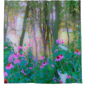 明るい日の出と私の庭のピンクの円錐飾り シャワーカーテン (正面)