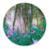 明るい日の出と私の庭のピンクの円錐飾り セラミックノブ (正面)