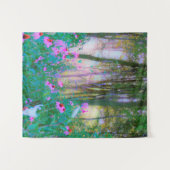 明るい日の出と私の庭のピンクの円錐飾り タペストリー (正面(横))