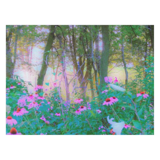 明るい日の出と私の庭のピンクの円錐飾り テーブルクロス (正面(横))