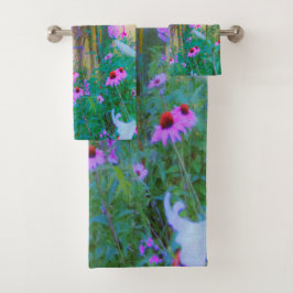 明るい日の出と私の庭のピンクの円錐飾り バスタオルセット