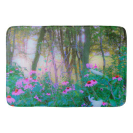 明るい日の出と私の庭のピンクの円錐飾り バスマット