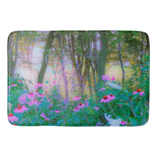 明るい日の出と私の庭のピンクの円錐飾り バスマット (正面)