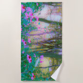 明るい日の出と私の庭のピンクの円錐飾り ビーチタオル (正面)