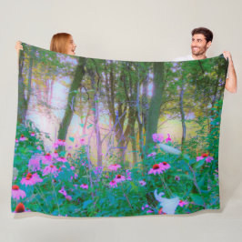 明るい日の出と私の庭のピンクの円錐飾り フリースブランケット