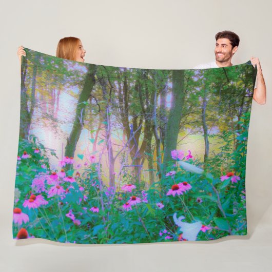 明るい日の出と私の庭のピンクの円錐飾り フリースブランケット (インサイチュ)