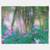 明るい日の出と私の庭のピンクの円錐飾り フリースブランケット (正面(横))