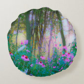 明るい日の出と私の庭のピンクの円錐飾り ラウンドクッション (裏面)