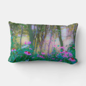 明るい日の出と私の庭のピンクの円錐飾り ランバークッション (裏面)