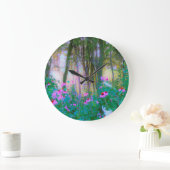 明るい日の出と私の庭のピンクの円錐飾り ラージ壁時計 (ホーム)