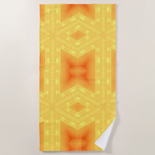 明るい日の出と線の万華鏡のように千変万化するパターン ビーチタオル (正面)