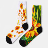 明るい日当たりの良いカラフルサンフラワーカントリーアート ソックス (左)