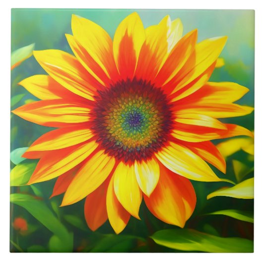 明るい日当たりの良いカラフルサンフラワーカントリーアート タイル (正面)