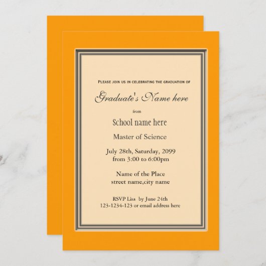 明るい日当たりの良い黄色の高い達成卒業 招待状 (正面/裏面)