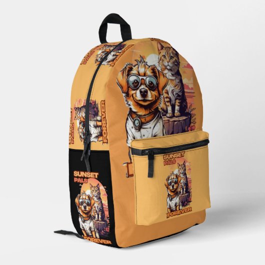 明るい日没のアニマルアートシーン プリントバックパック (裏面左端)