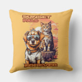 明るい日没の動物の友達芸術 クッション (裏面)