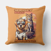 明るい日没の動物の友達芸術 クッション (正面)