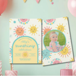 明るい日照りフォト誕生日 招待状