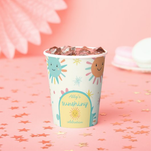 明るい日照りフォト誕生日 紙コップ (インサイチュ)
