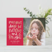 明るい日 編集可能 カラー ホリデー フォト カード (スタンド正面)