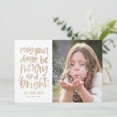 明るい日 編集可能 カラー ホリデー フォト カード (スタンド正面)