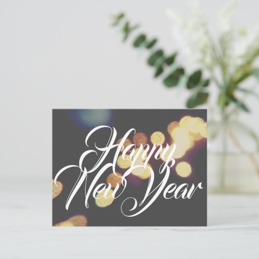 明るい明かりの中で新年を迎える ポストカード (スタンド正面)