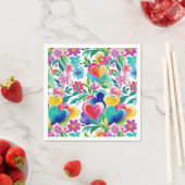 明るい明るいハートと花 スタンダードカクテルナプキン (インサイチュ)