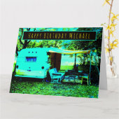 明るい明るいヴィンテージキャンパーハッピーバースデーカード カード (黄色い花)