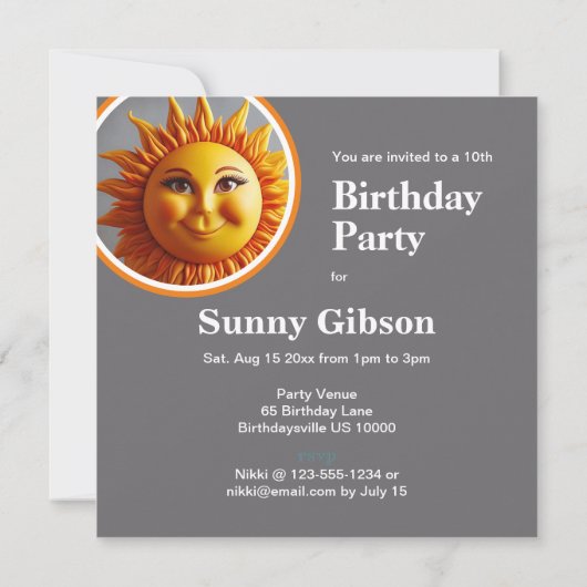 明るい明るい太陽をテーマにしたお誕生日ケーキ 招待状 (裏面)