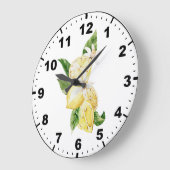 明るい明るい水彩レモンと緑 ラージ壁時計 (傾斜)