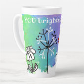 明るい明るい漫画の花を水色で幸せ カフェラテマグ (左アングル)