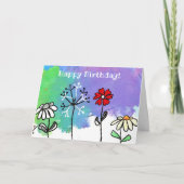 明るい明るい花が水彩に咲く幸せな漫画 カード (正面)