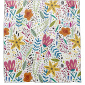 明るい明るい花カラフル柄 シャワーカーテン (正面)