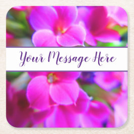 明るい明るい花ピンクマゼンタパープルカスタム スクエアペーパーコースター