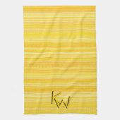 明るい明るい黄色のストライプおもしろい熱狂するイニシャル キッチンタオル (縦)
