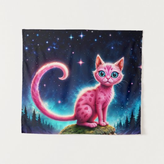 明るい星の下の魔法のような青い目の猫 タペストリー (正面(横))