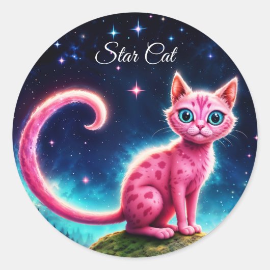 明るい星の下の魔法のような青い目の猫 ラウンドシール (正面)