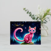 明るい星の下の魔法のような青い目の猫 箔シーズンポストカード (立ち正面)